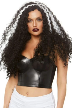 LEG AVENUE Long Curly Black/White Wig