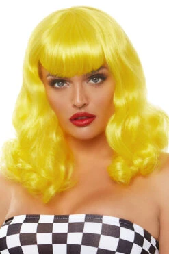 LEG AVENUE Retro Curly Yellow Bob Wig