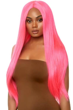 LEG AVENUE Long Straight Neon Pink Wig