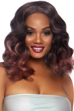 LEG AVENUE Long Curly Mauve Ombré Bob Wig