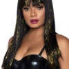 LEG AVENUE Long Black Wig With Gold Tinsel